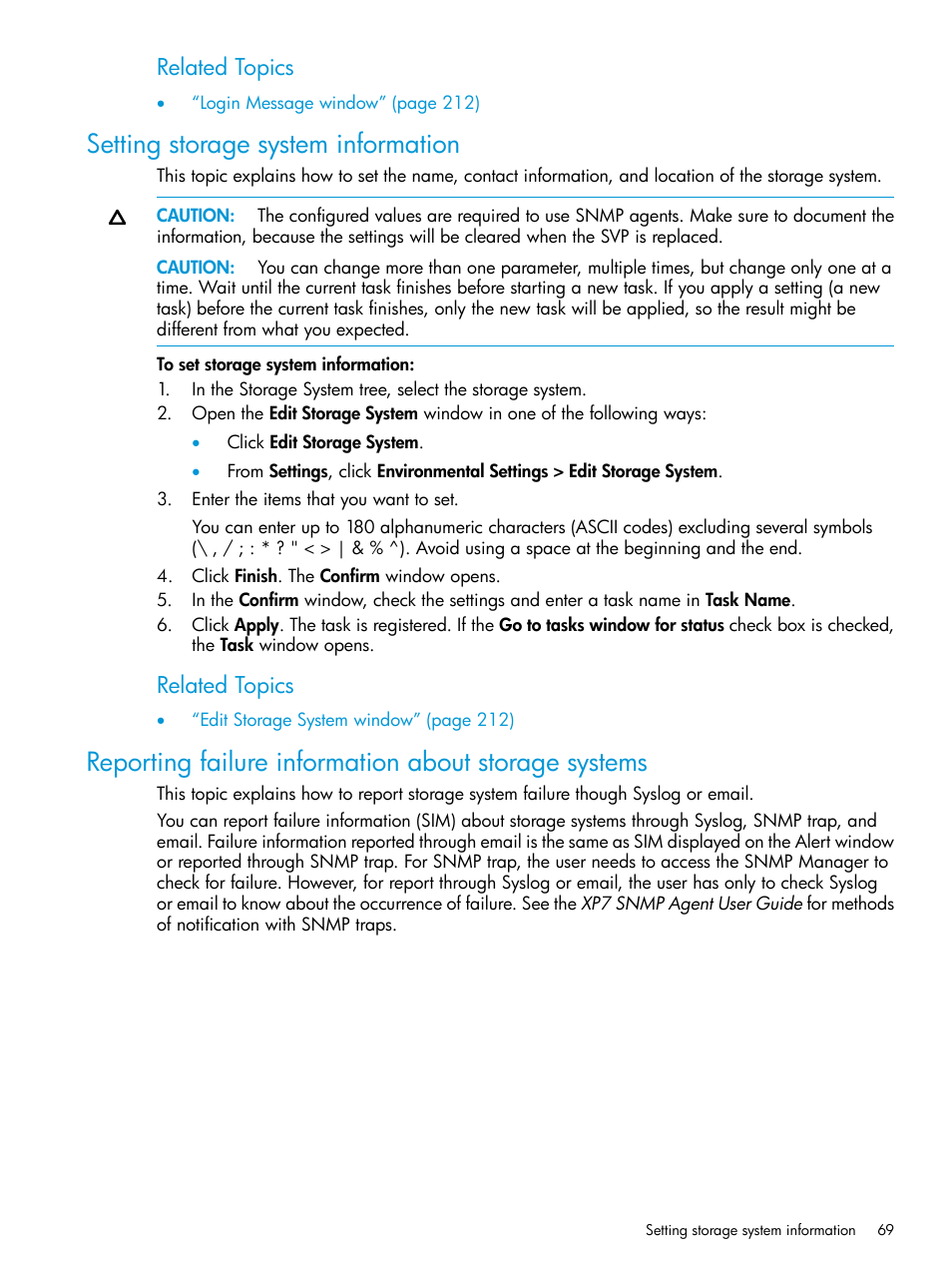 Setting storage system information, Related topics | HP XP7 Storage User Manual | Page 69 / 258