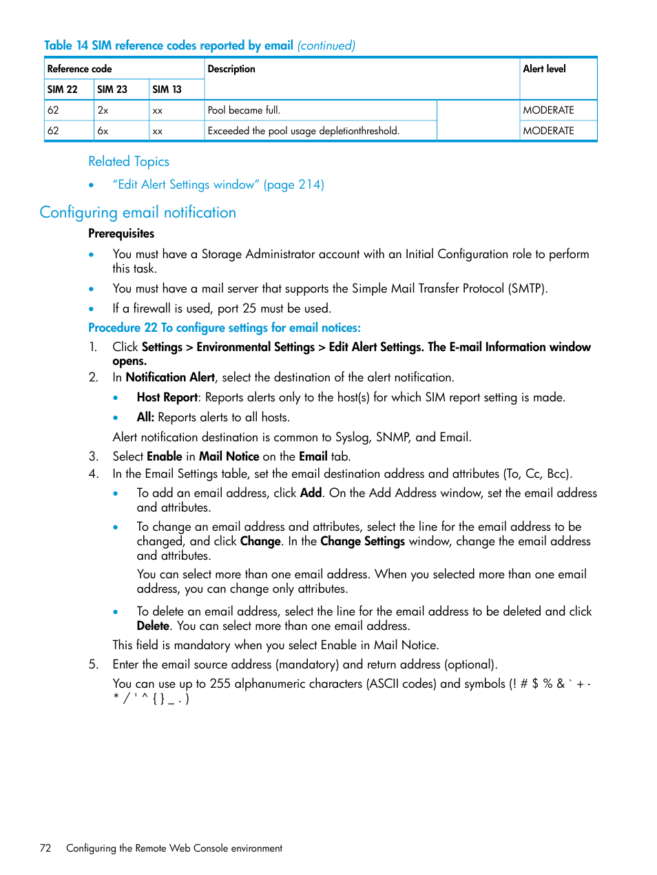 Configuring email notification, Configuring email | HP XP7 Storage User Manual | Page 72 / 258