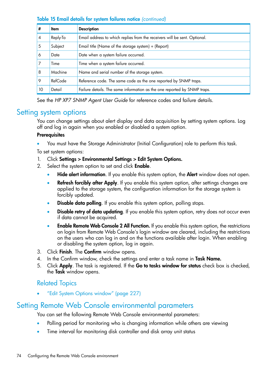 Setting system options, Setting, Related topics | HP XP7 Storage User Manual | Page 74 / 258