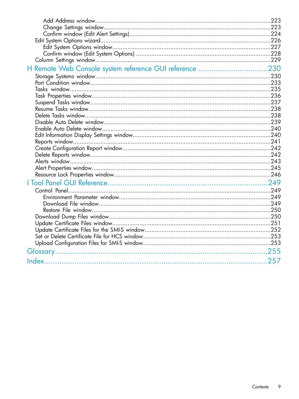 I tool panel gui reference, Glossary index | HP XP7 Storage User Manual | Page 9 / 258