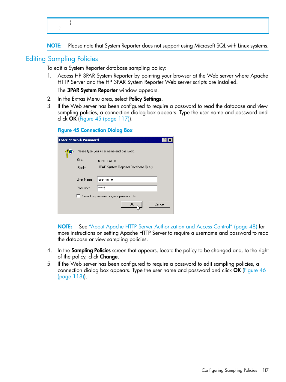 Editing sampling policies, Editing | HP 3PAR System Reporter Software User Manual | Page 117 / 237