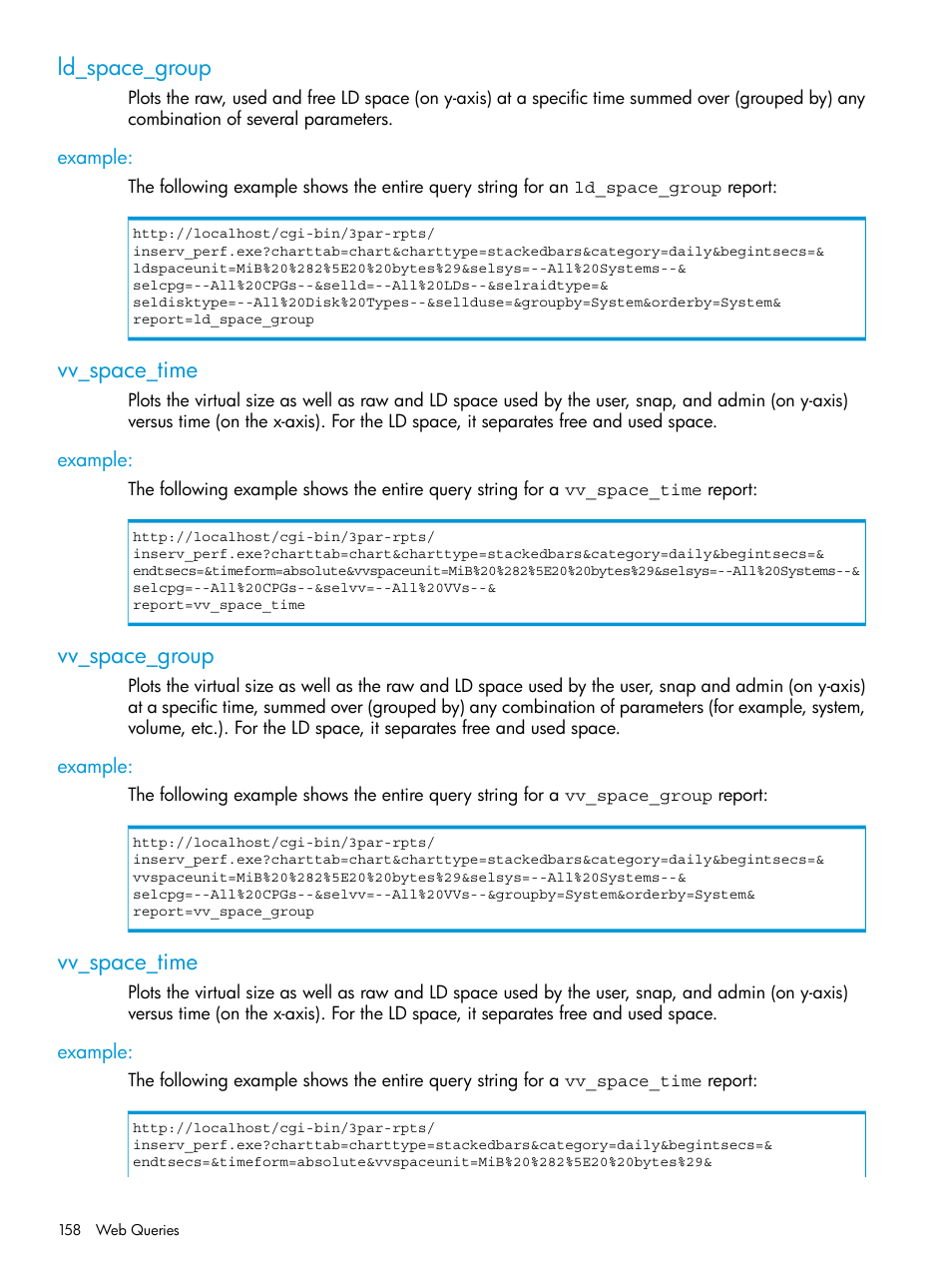 Ld_space_group, Example, Vv_space_time | Vv_space_group | HP 3PAR System Reporter Software User Manual | Page 158 / 237