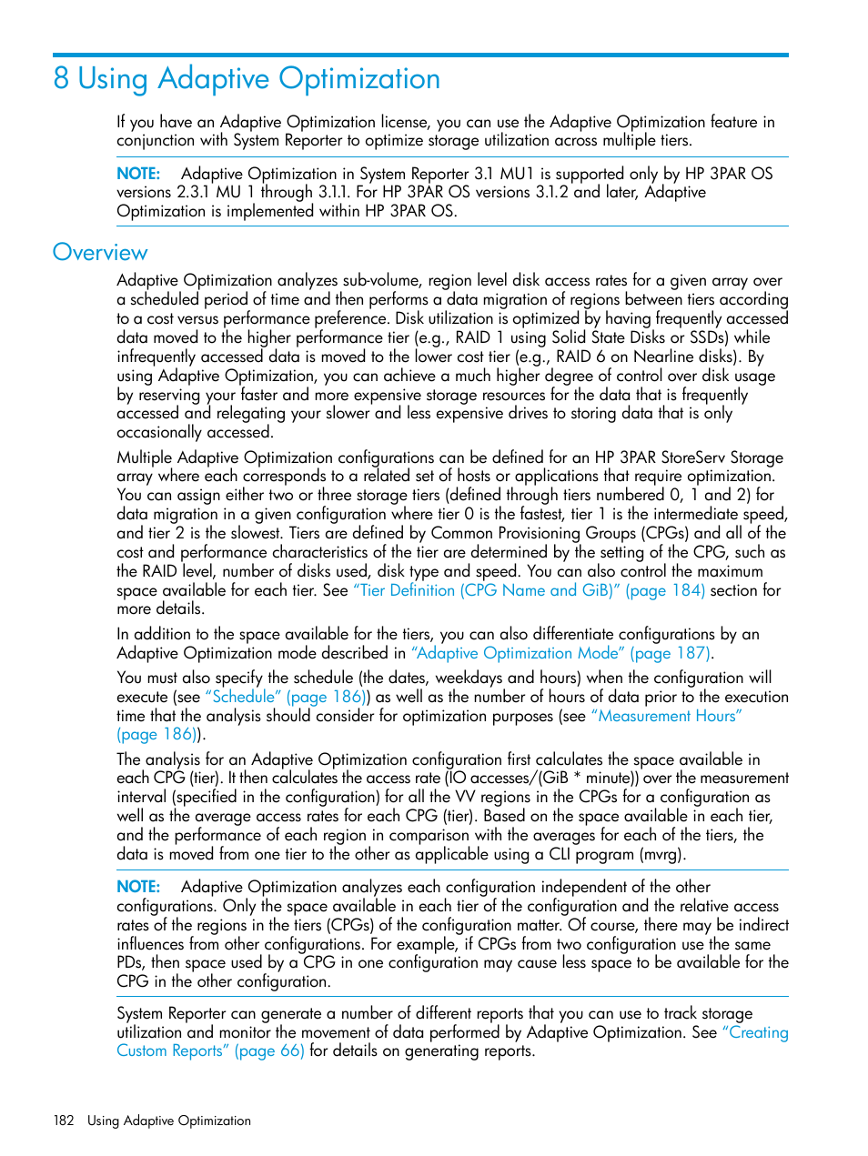 8 using adaptive optimization, Overview | HP 3PAR System Reporter Software User Manual | Page 182 / 237