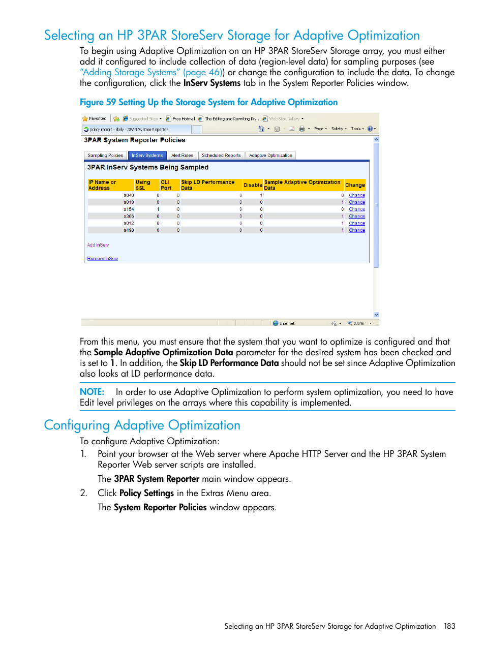 Configuring adaptive optimization | HP 3PAR System Reporter Software User Manual | Page 183 / 237