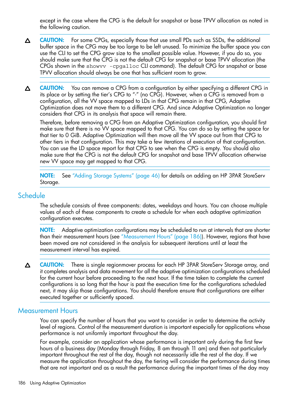Schedule, Measurement hours, Schedule measurement hours | HP 3PAR System Reporter Software User Manual | Page 186 / 237