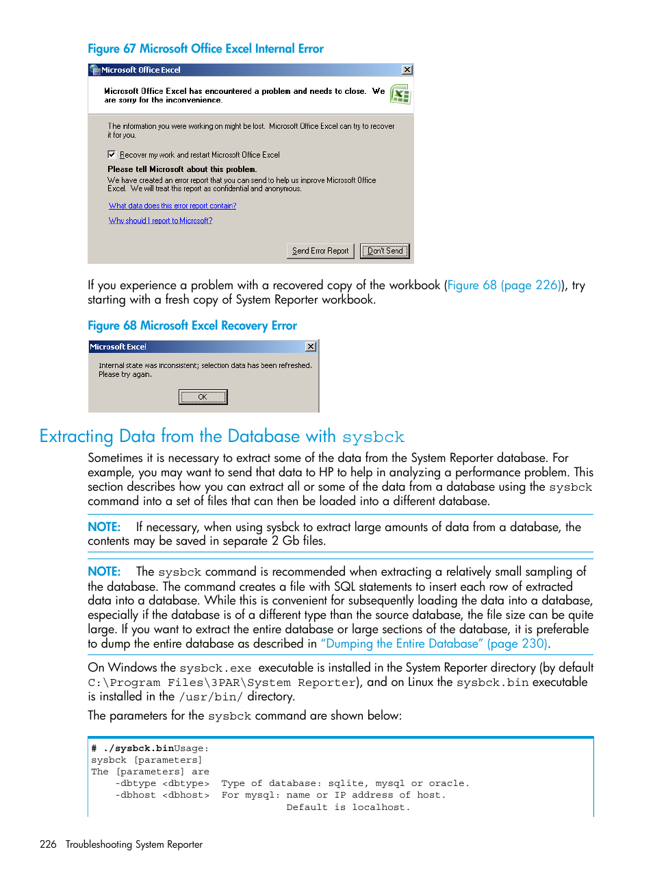 Extracting data from the database with sysbck, Extracting data from the database with, Sysbck | Figure 67 | HP 3PAR System Reporter Software User Manual | Page 226 / 237