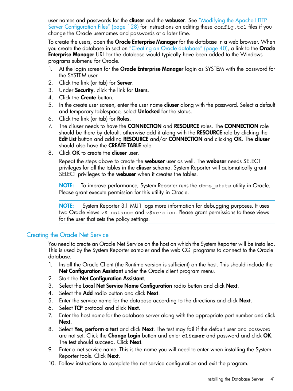 Creating the oracle net service | HP 3PAR System Reporter Software User Manual | Page 41 / 237