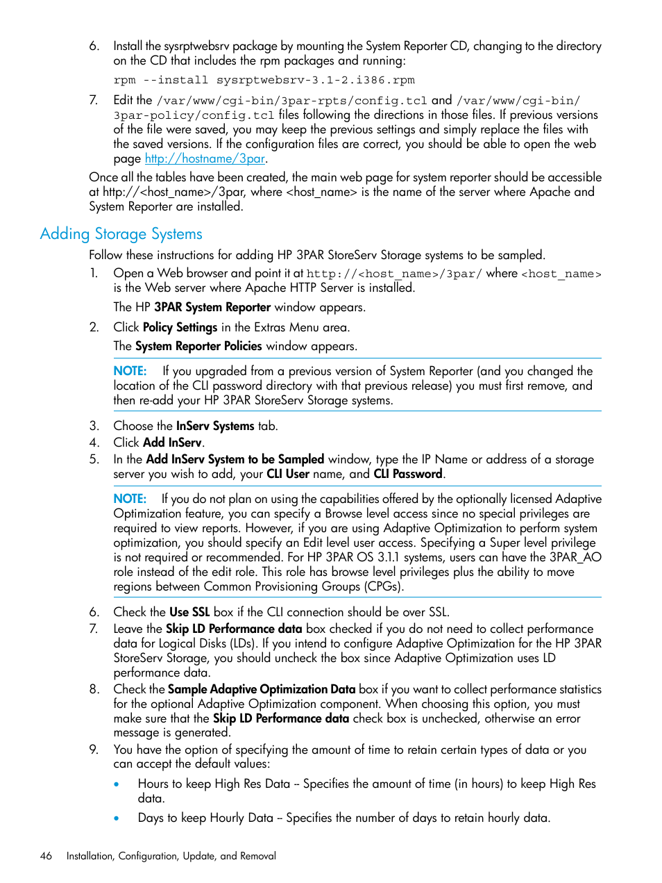 Adding storage systems | HP 3PAR System Reporter Software User Manual | Page 46 / 237