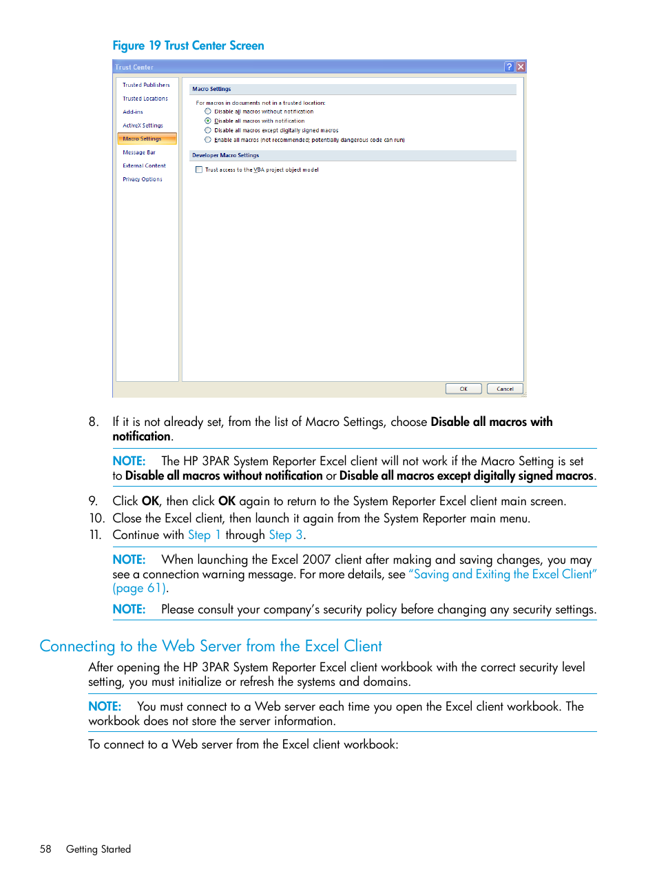 Connecting to the web server from the excel client, Step 9 | HP 3PAR System Reporter Software User Manual | Page 58 / 237