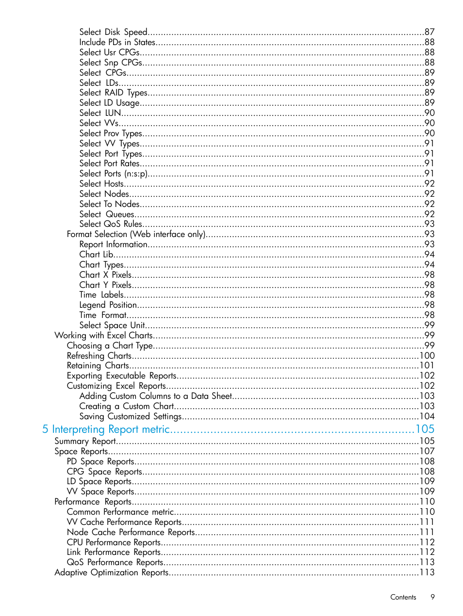5 interpreting report metric | HP 3PAR System Reporter Software User Manual | Page 9 / 237