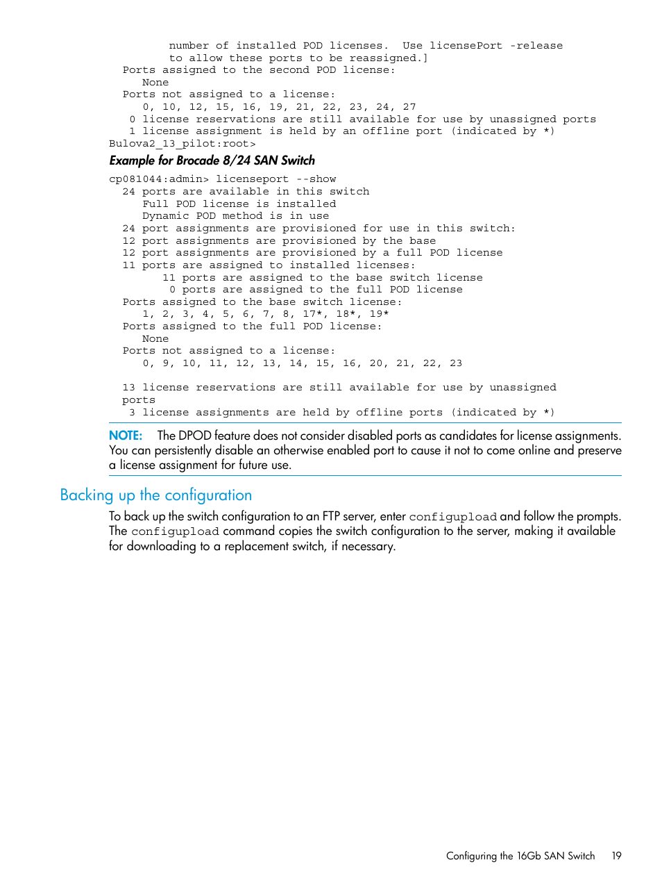 Backing up the configuration | HP Brocade 16Gb SAN Switch for HP BladeSystem c-Class User Manual | Page 19 / 41