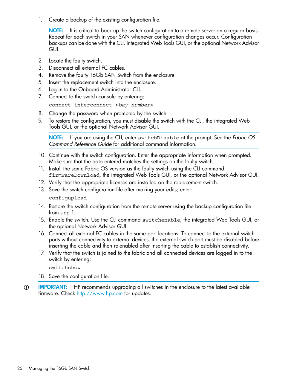 HP Brocade 16Gb SAN Switch for HP BladeSystem c-Class User Manual | Page 26 / 41