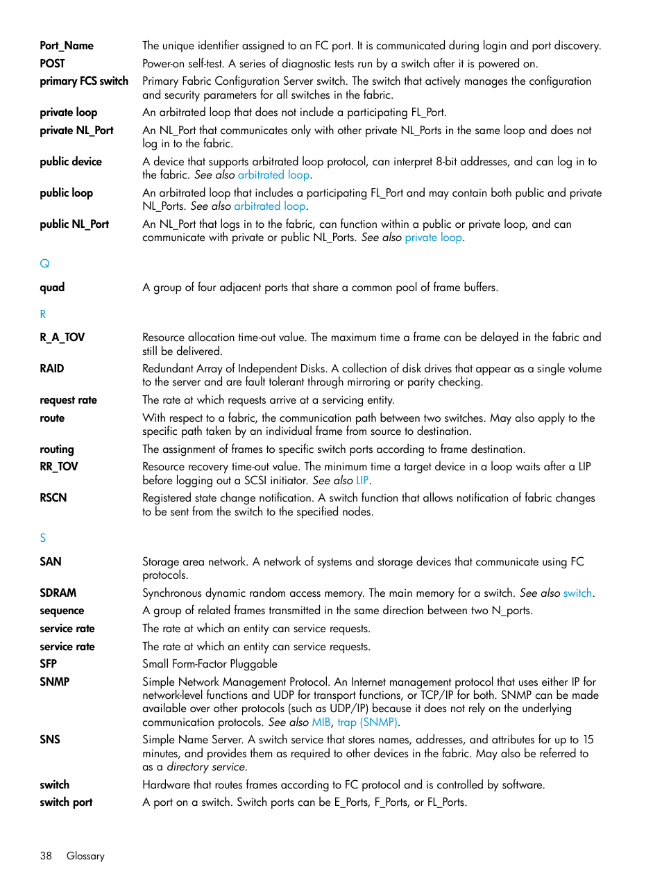 Public device, Public loop, Snmp | HP Brocade 16Gb SAN Switch for HP BladeSystem c-Class User Manual | Page 38 / 41
