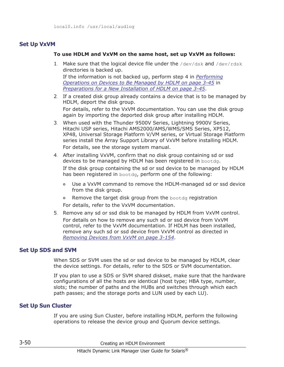 Set up vxvm -50, Set up sds and svm -50, Set up sun cluster -50 | HP XP P9500 Storage User Manual | Page 116 / 618