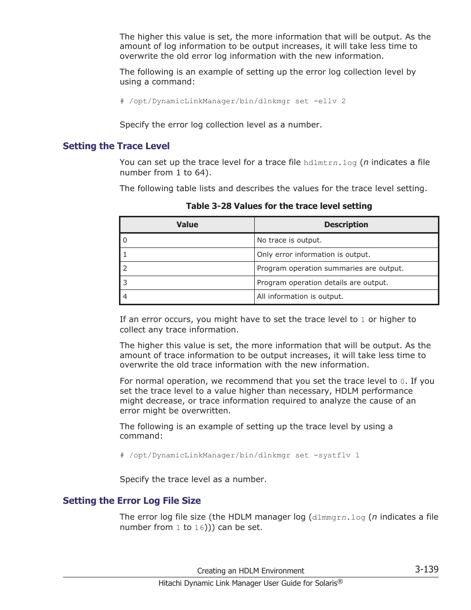 Setting the trace level -139, Setting the error log file size -139 | HP XP P9500 Storage User Manual | Page 205 / 618