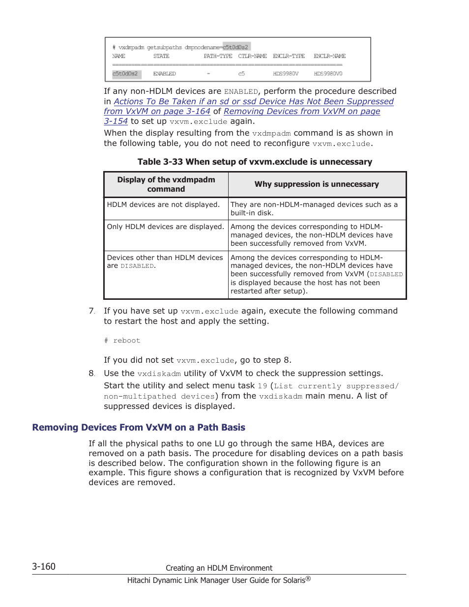 Removing devices from vxvm on a path basis -160, Removing devices from vxvm on a path basis on, Removing devices from vxvm on a path | Removing devices from vxvm | HP XP P9500 Storage User Manual | Page 226 / 618