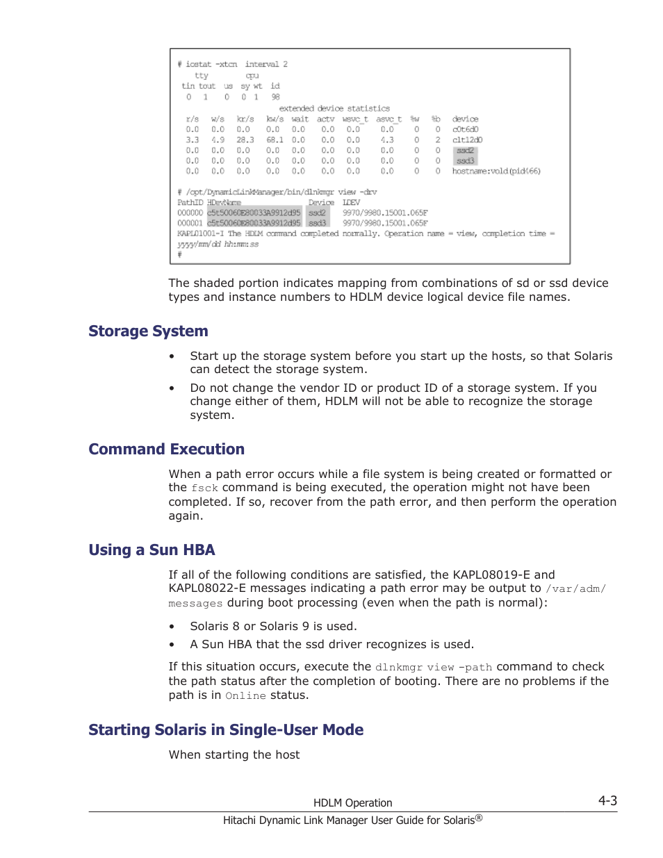 Storage system, Command execution, Using a sun hba | Starting solaris in single-user mode, Storage system -3, Command execution -3, Using a sun hba -3, Starting solaris in single-user mode -3 | HP XP P9500 Storage User Manual | Page 265 / 618