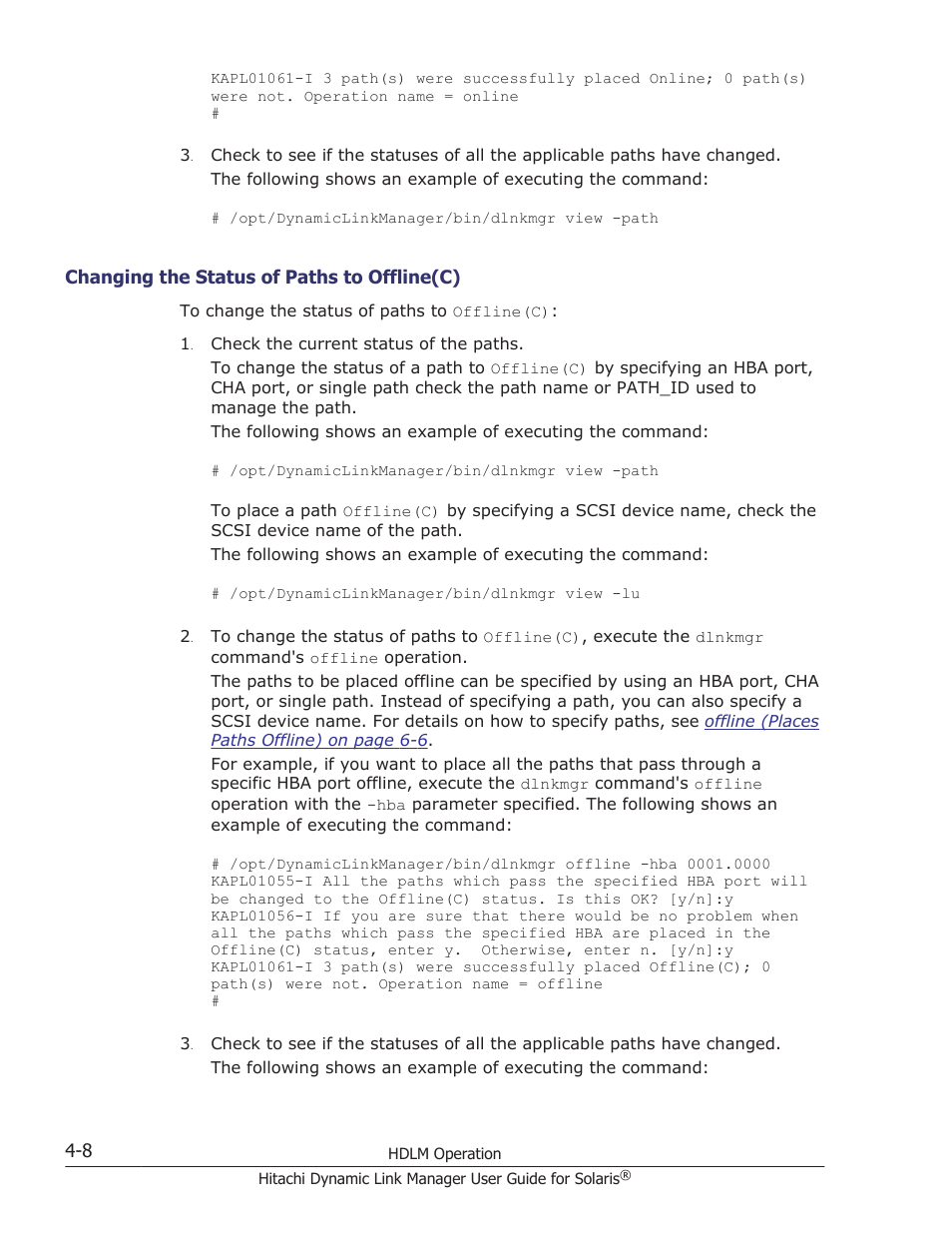 Changing the status of paths to offline(c) -8 | HP XP P9500 Storage User Manual | Page 270 / 618