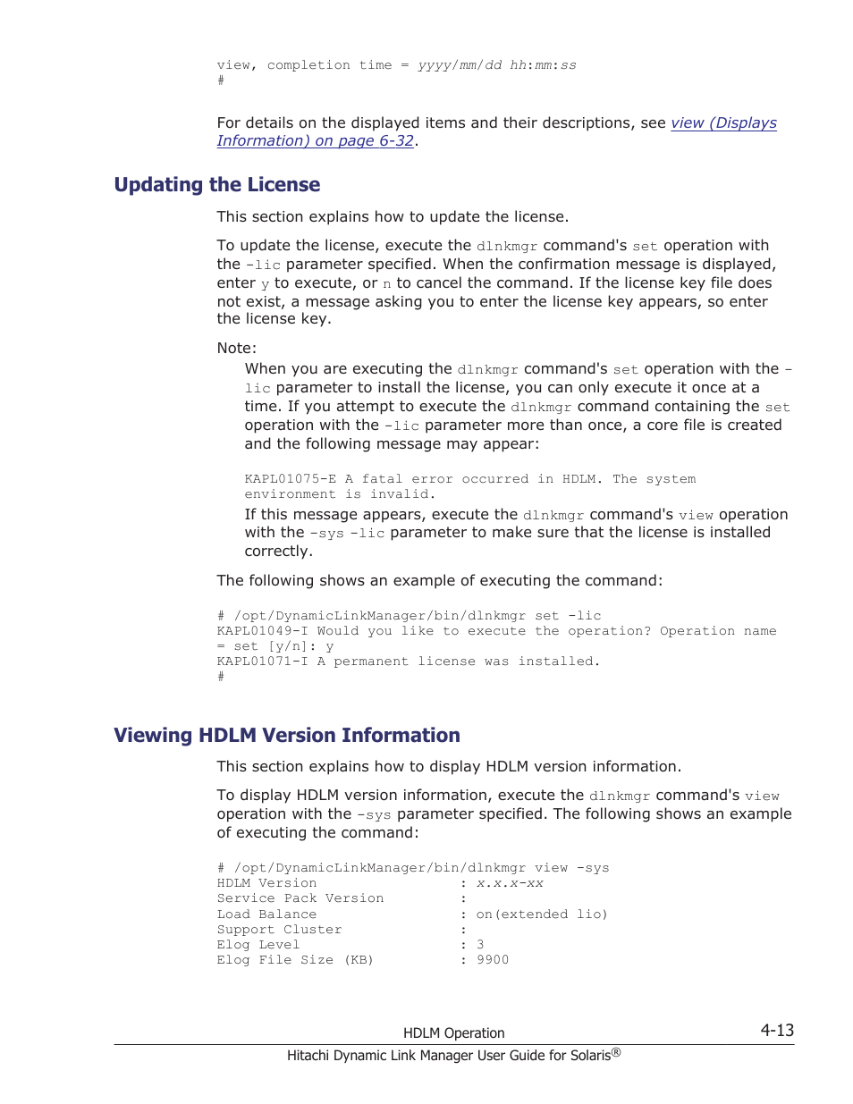 Updating the license, Viewing hdlm version information, Updating the license -13 | Viewing hdlm version information -13 | HP XP P9500 Storage User Manual | Page 275 / 618