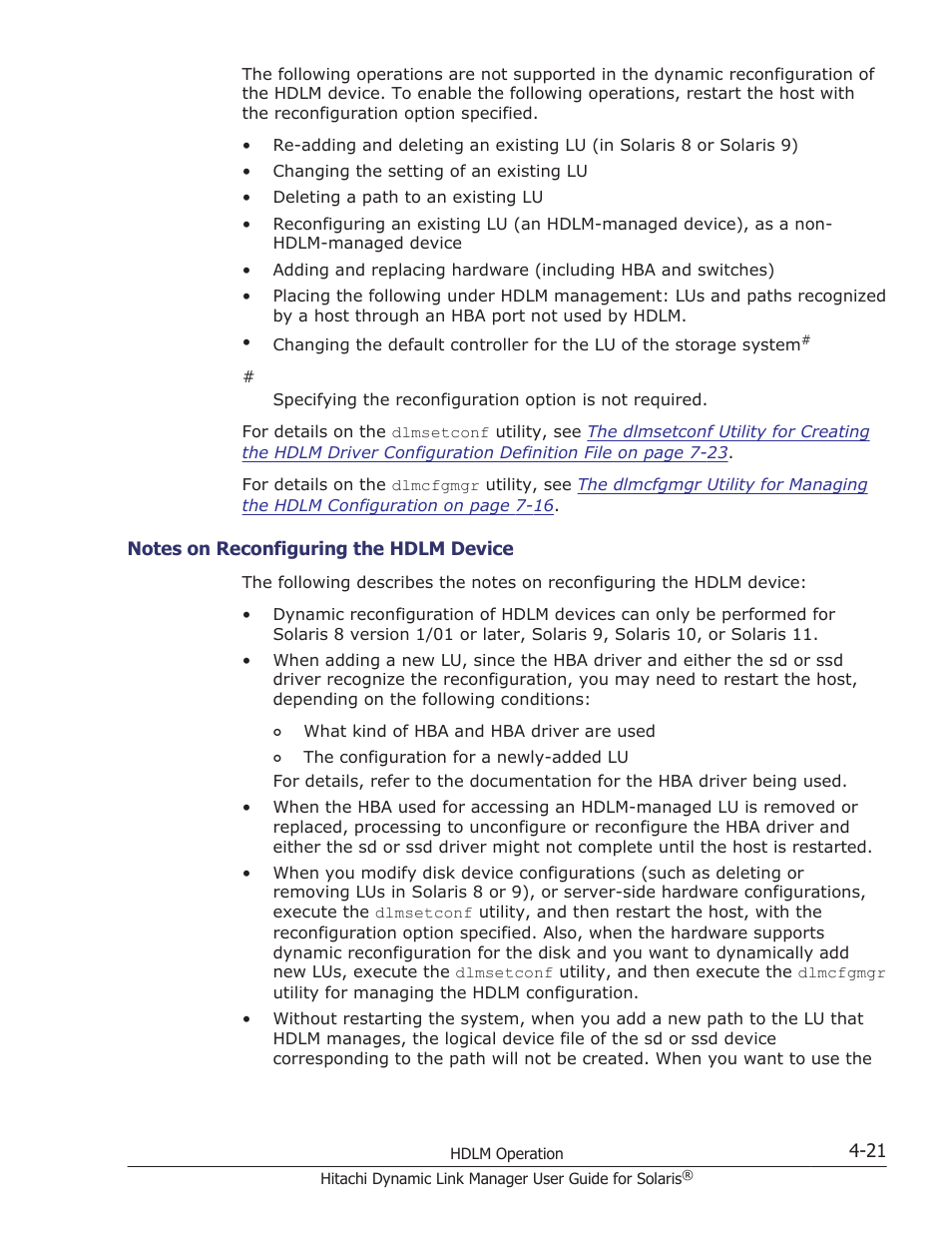 Notes on reconfiguring the hdlm device -21 | HP XP P9500 Storage User Manual | Page 283 / 618