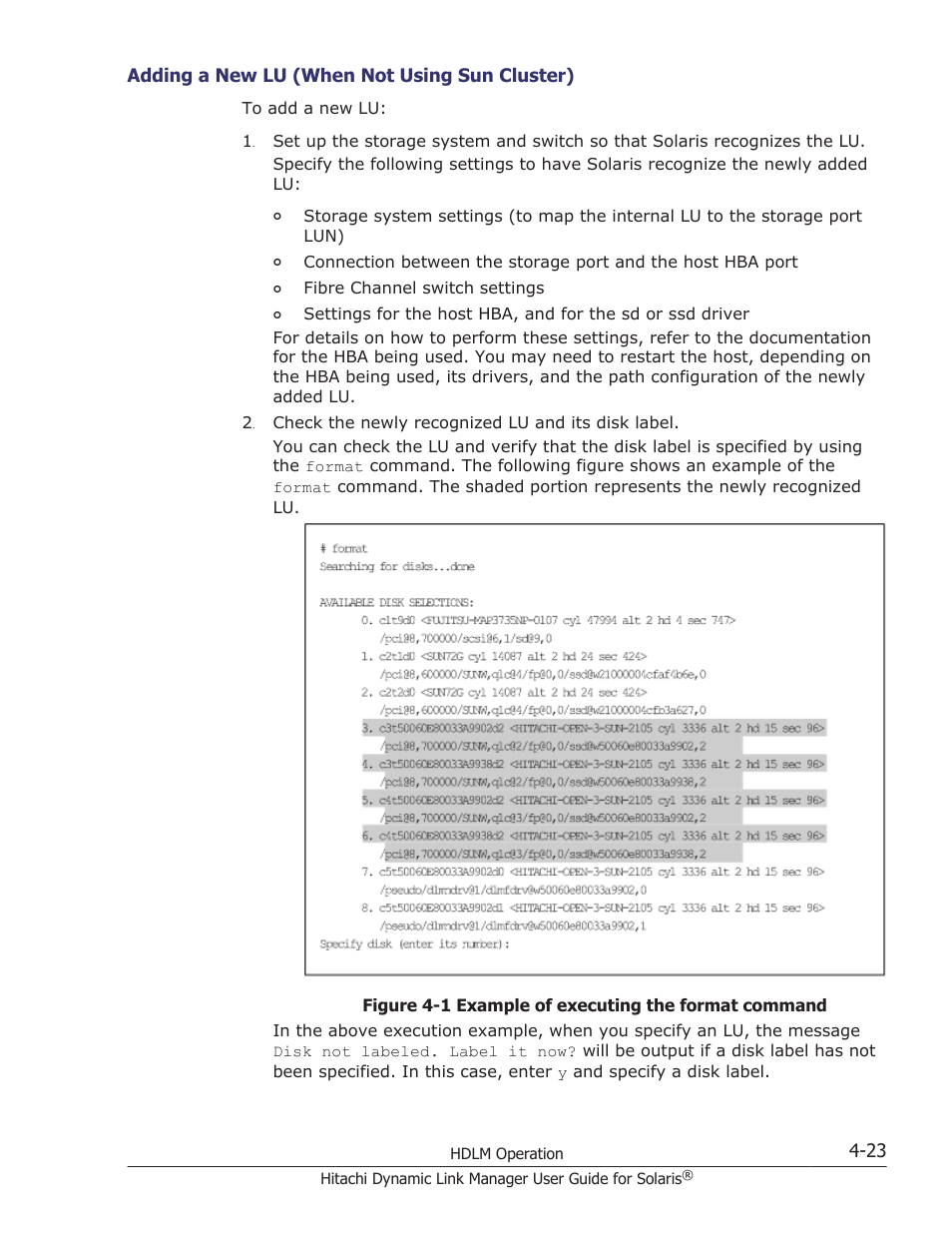 Adding a new lu (when not using sun cluster) -23, Adding a new lu (when not using sun cluster) | HP XP P9500 Storage User Manual | Page 285 / 618