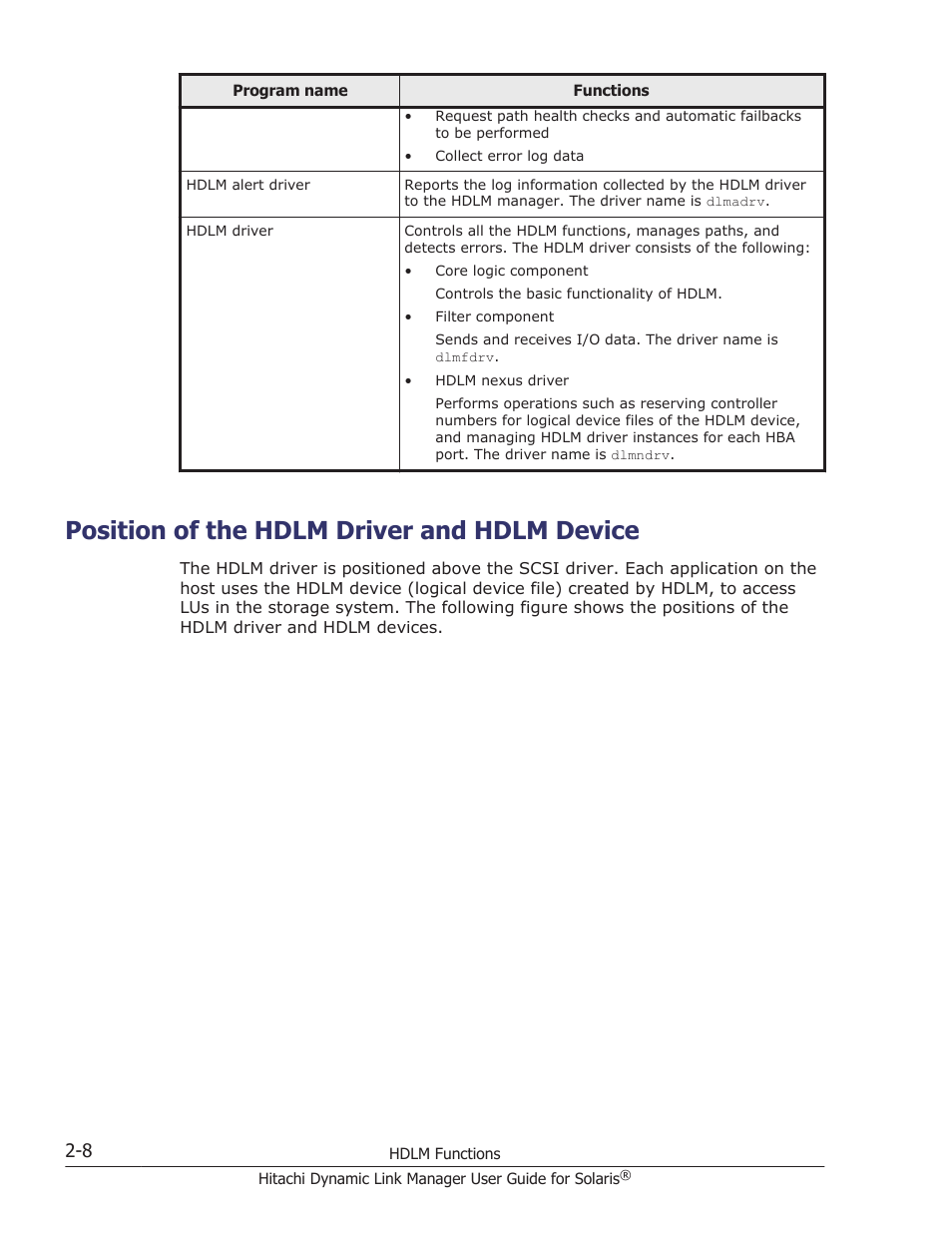 Position of the hdlm driver and hdlm device, Position of the hdlm driver and hdlm device -8 | HP XP P9500 Storage User Manual | Page 30 / 618