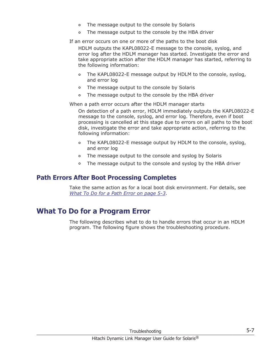 Path errors after boot processing completes, What to do for a program error, Path errors after boot processing completes -7 | What to do for a program error -7 | HP XP P9500 Storage User Manual | Page 337 / 618