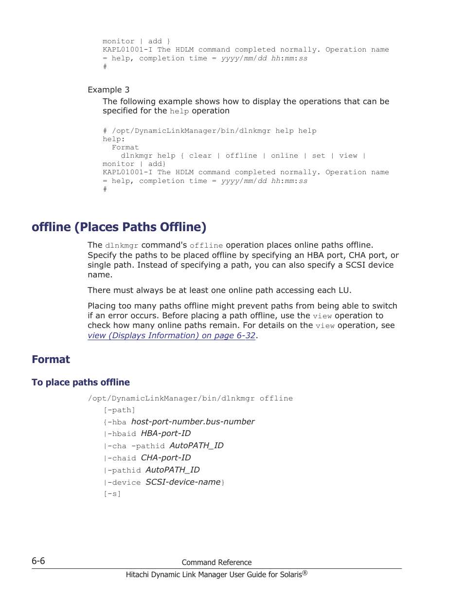 Offline (places paths offline), Format, Offline (places paths offline) -6 | Format -6, To place paths offline -6, Operation, see, Offline (places paths offline) on, Offline (places | HP XP P9500 Storage User Manual | Page 346 / 618