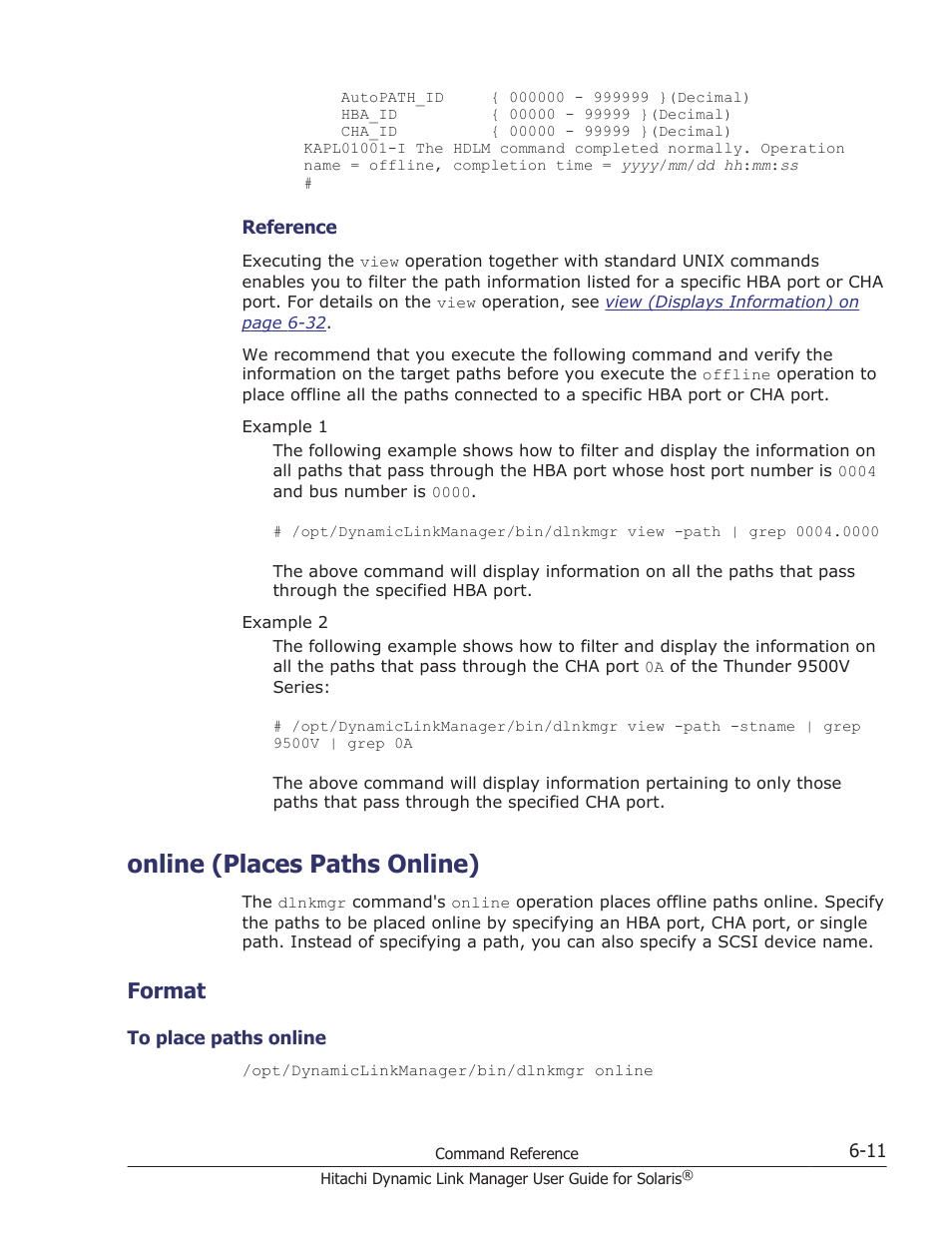 Online (places paths online), Format, Online (places paths online) -11 | Format -11, To place paths online -11, Operation, see, Online (places paths online) on, For details on the, Online (places | HP XP P9500 Storage User Manual | Page 351 / 618