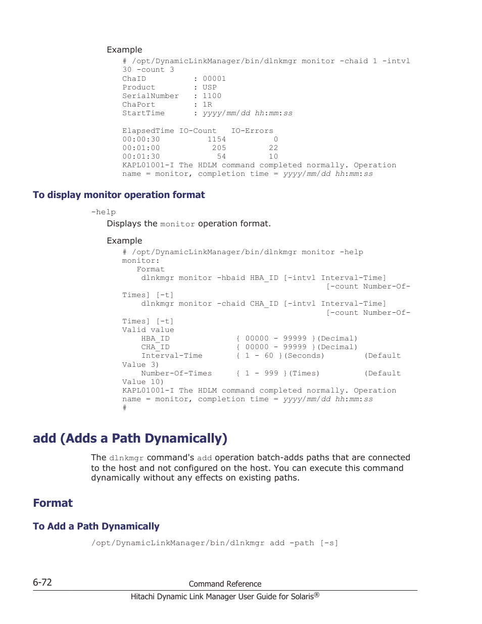 Add (adds a path dynamically), Format, To display monitor operation format -72 | Add (adds a path dynamically) -72, Format -72, To add a path dynamically -72 | HP XP P9500 Storage User Manual | Page 412 / 618