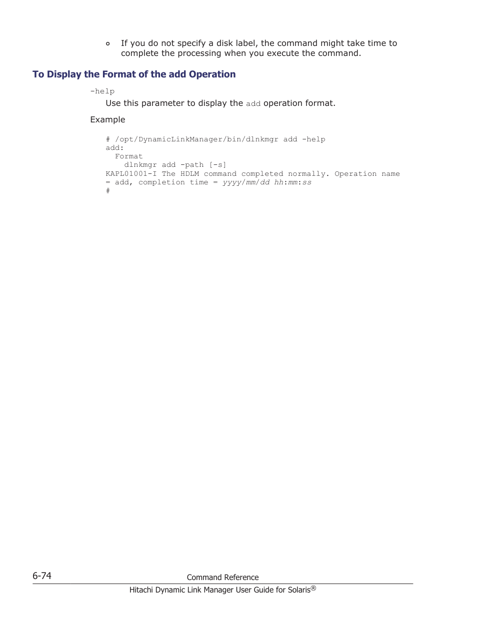 To display the format of the add operation -74 | HP XP P9500 Storage User Manual | Page 414 / 618