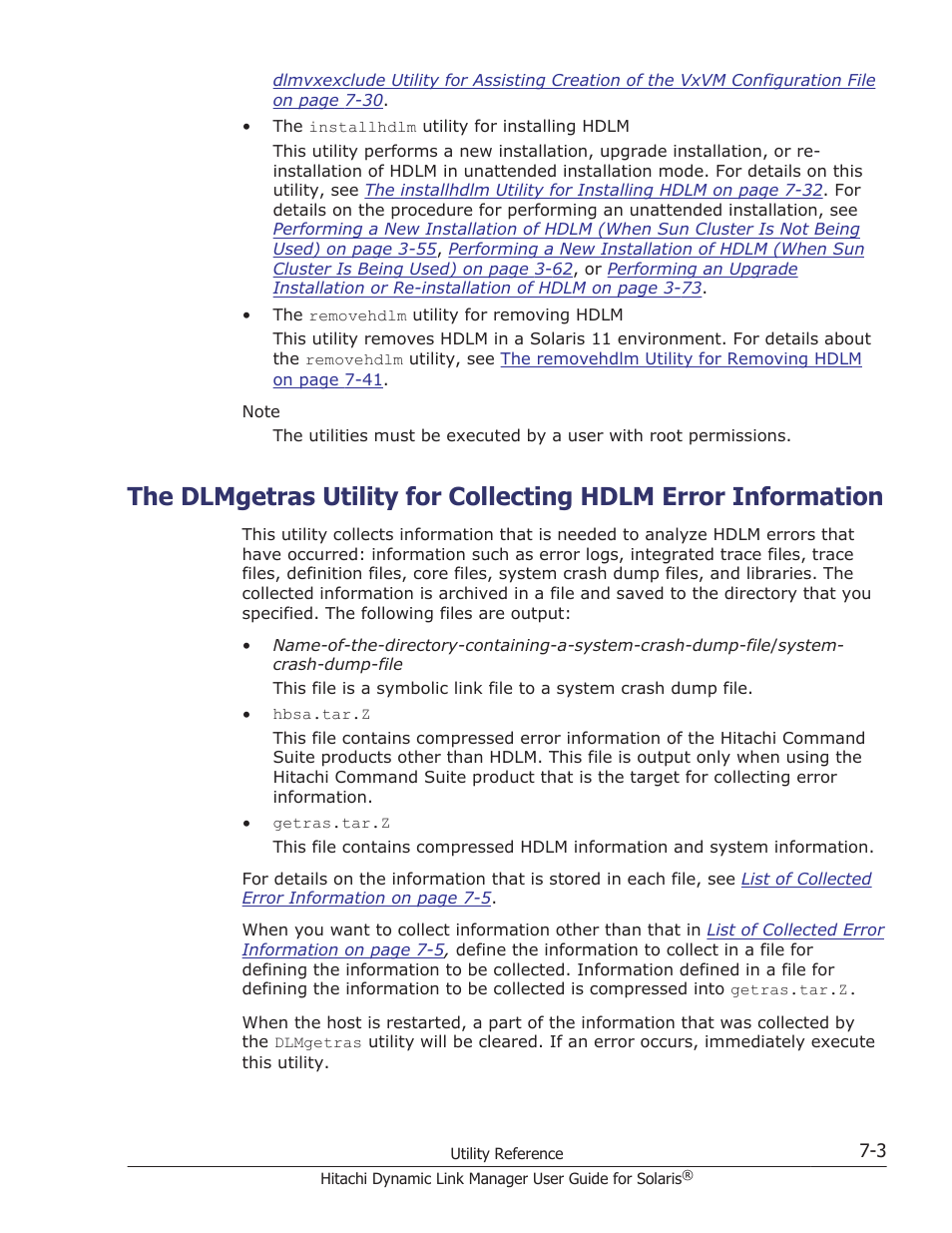 The dlmgetras utility for collecting, The dlmgetras, And the information it collects, see | The dlmgetras utility for collecting hdlm, Utility, see | HP XP P9500 Storage User Manual | Page 417 / 618