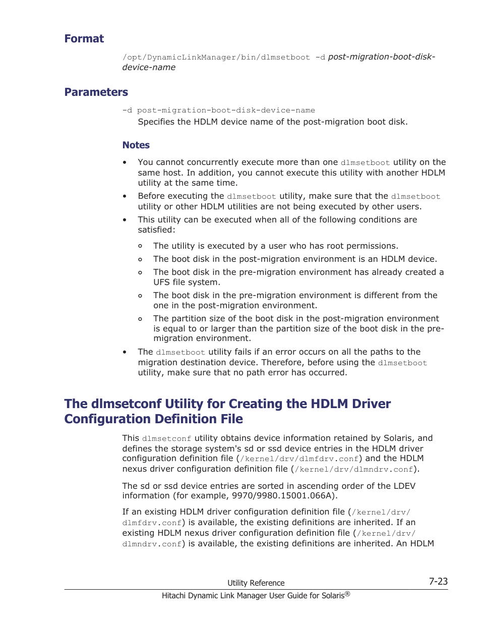 Format, Parameters, Format -23 | Parameters -23, Utility, see, The dlmsetconf utility for creating, The dlmsetconf utility for creating the | HP XP P9500 Storage User Manual | Page 437 / 618