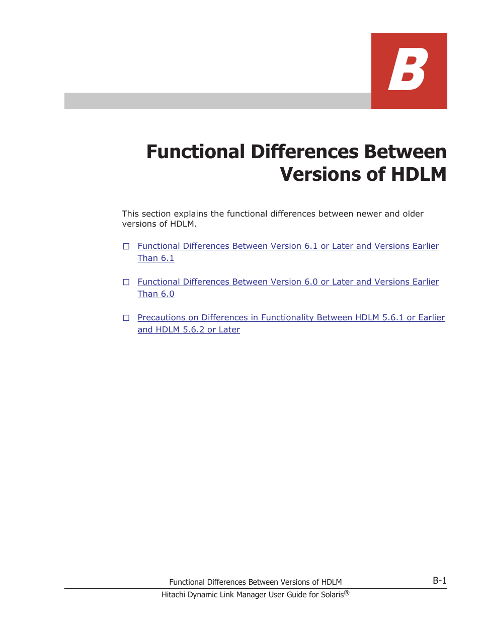 Functional differences between versions of hdlm, Appendix b, functional, Differences between versions of | HP XP P9500 Storage User Manual | Page 595 / 618