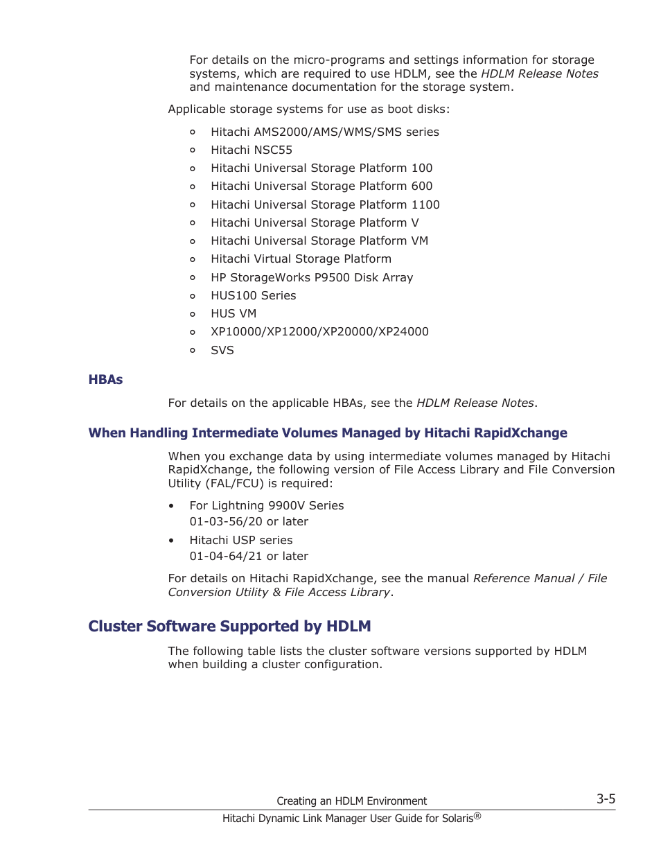 Cluster software supported by hdlm, Hbas -5, Cluster software supported by hdlm -5 | Hbas | HP XP P9500 Storage User Manual | Page 71 / 618