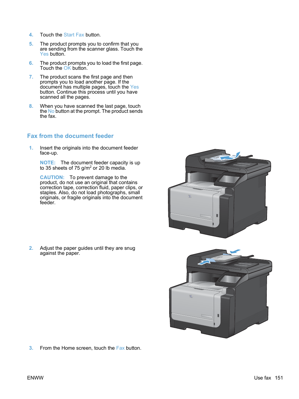 Fax from the document feeder | HP LaserJet Pro CM1415fnw Color Multifunction Printer User Manual | Page 167 / 308