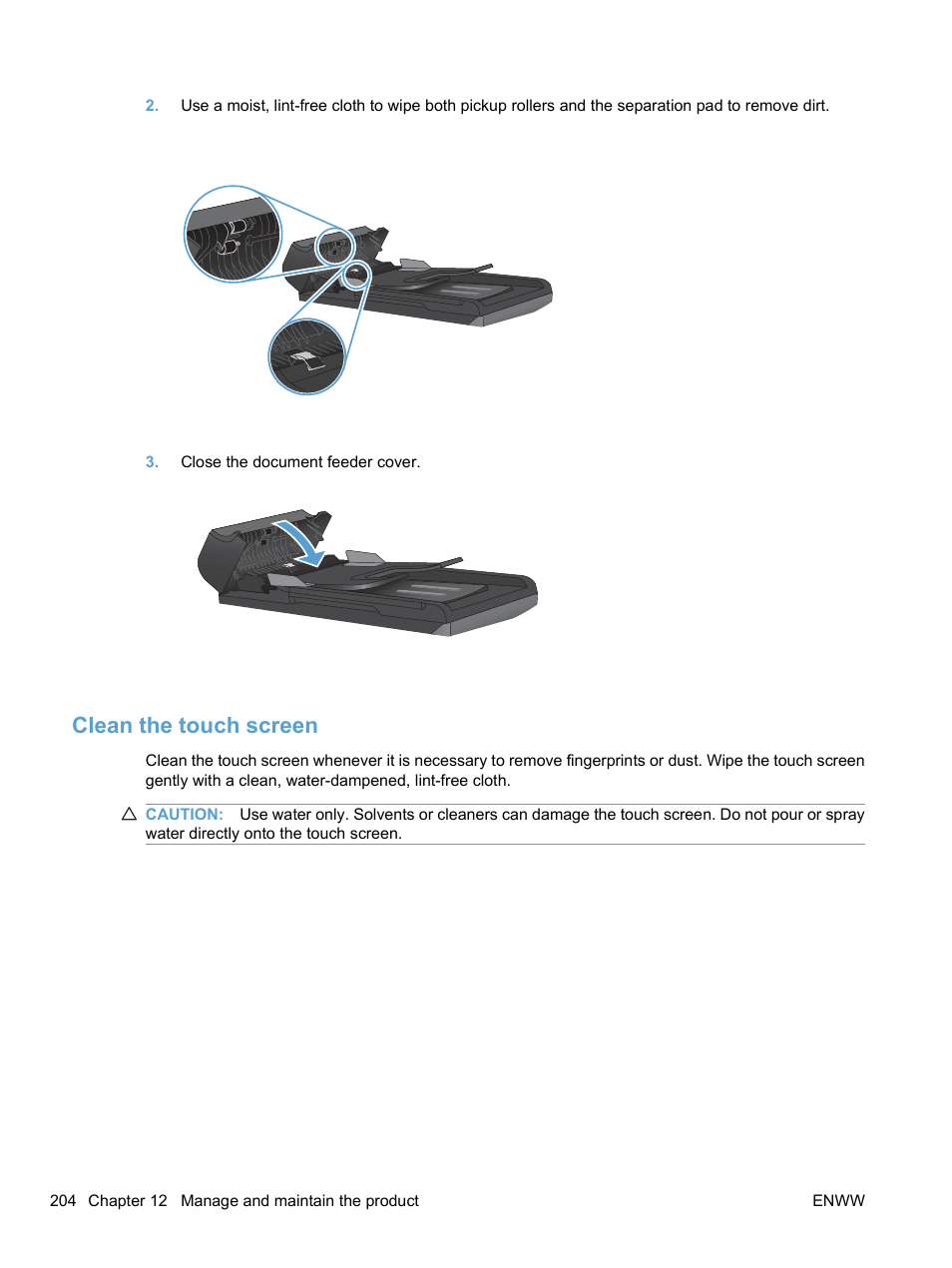 Clean the touch screen | HP LaserJet Pro CM1415fnw Color Multifunction Printer User Manual | Page 220 / 308