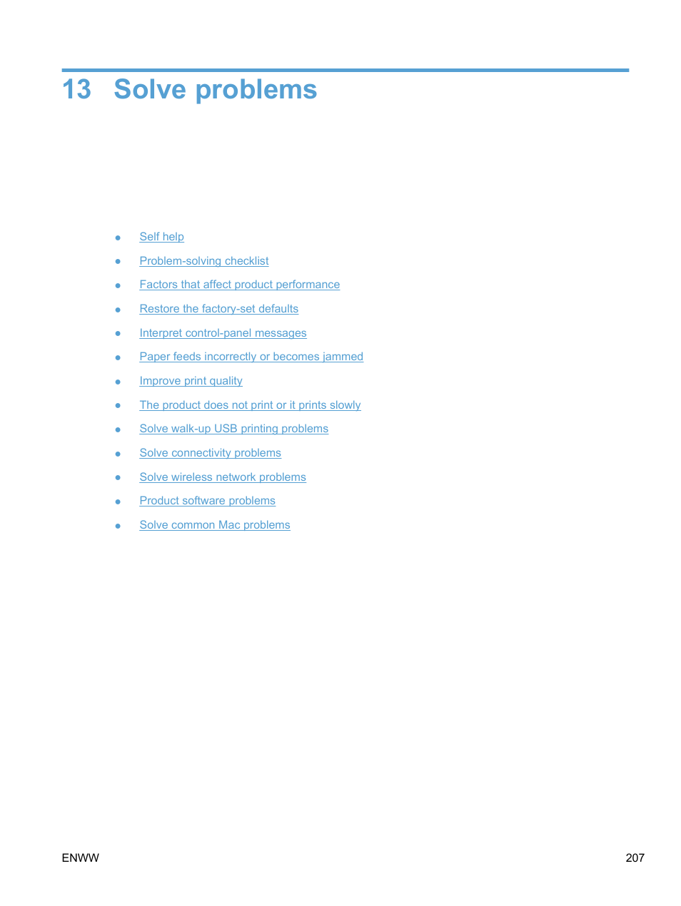 Solve problems, 13 solve problems | HP LaserJet Pro CM1415fnw Color Multifunction Printer User Manual | Page 223 / 308