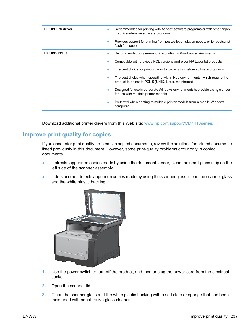 Improve print quality for copies | HP LaserJet Pro CM1415fnw Color Multifunction Printer User Manual | Page 253 / 308