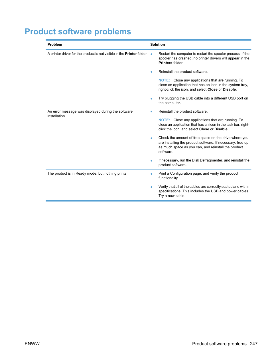 Product software problems | HP LaserJet Pro CM1415fnw Color Multifunction Printer User Manual | Page 263 / 308