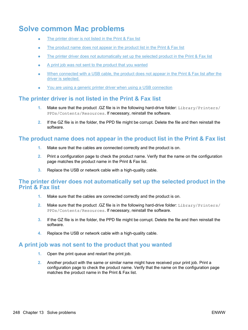 Solve common mac problems | HP LaserJet Pro CM1415fnw Color Multifunction Printer User Manual | Page 264 / 308