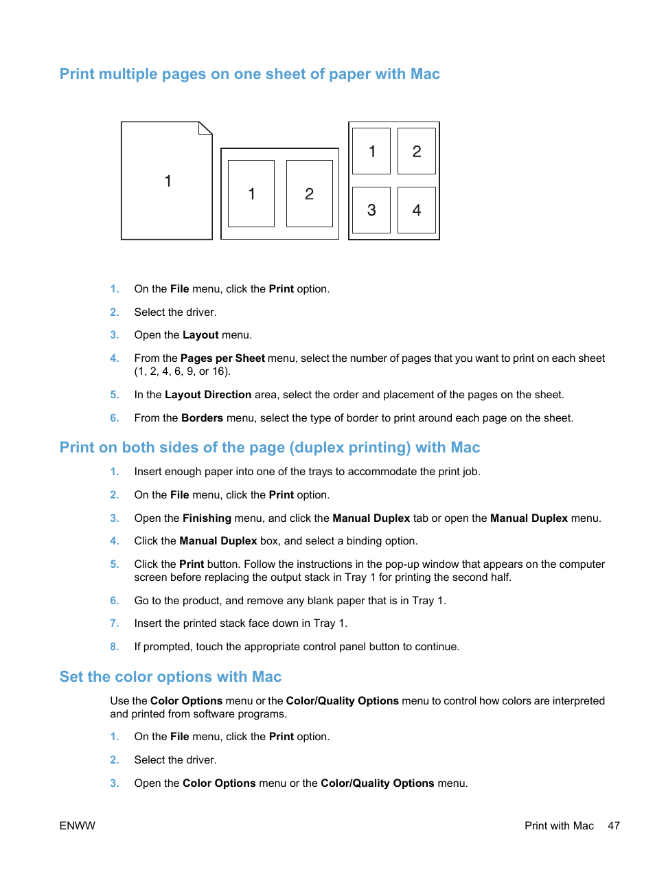 Set the color options with mac | HP LaserJet Pro CM1415fnw Color Multifunction Printer User Manual | Page 63 / 308