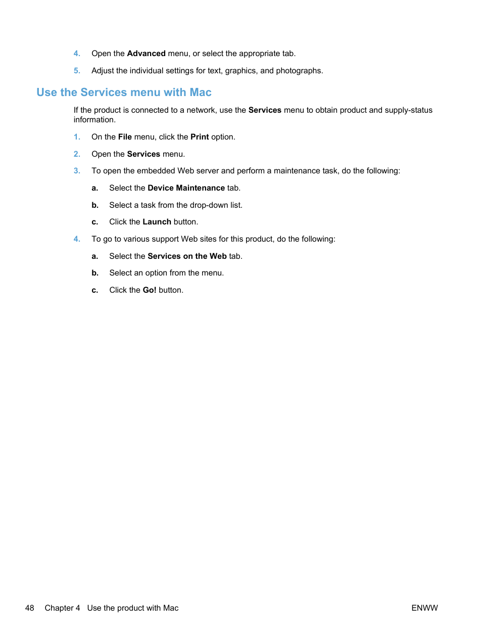 Use the services menu with mac | HP LaserJet Pro CM1415fnw Color Multifunction Printer User Manual | Page 64 / 308