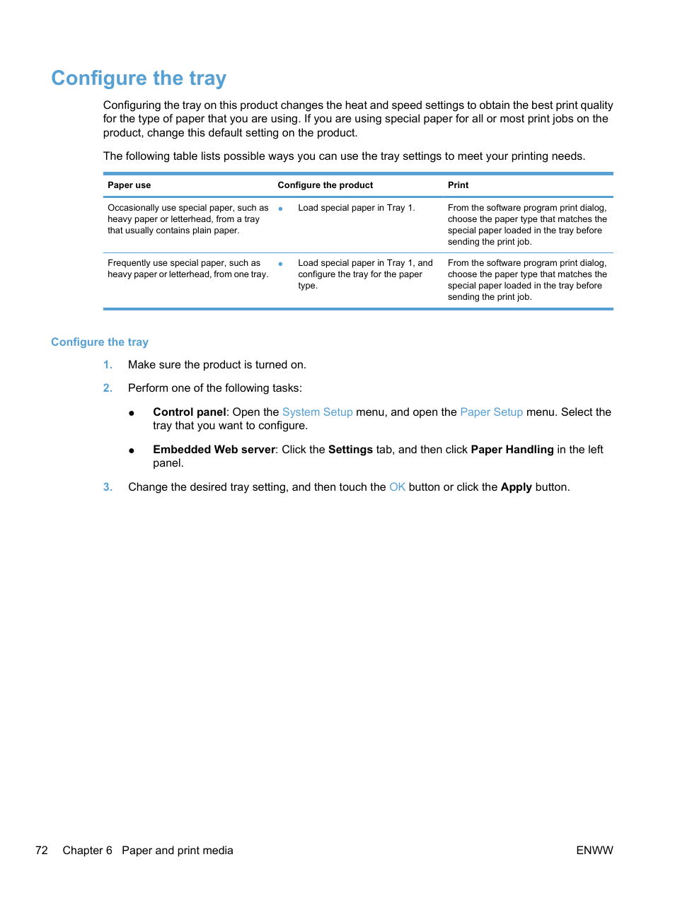 Configure the tray | HP LaserJet Pro CM1415fnw Color Multifunction Printer User Manual | Page 88 / 308