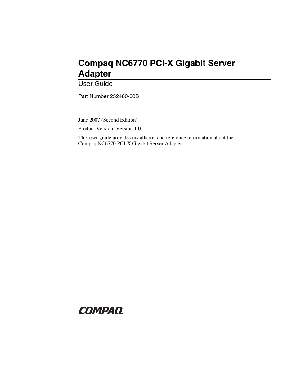 HP NC6770 PCI-X 1000-SX Server Adapter User Manual | 16 pages