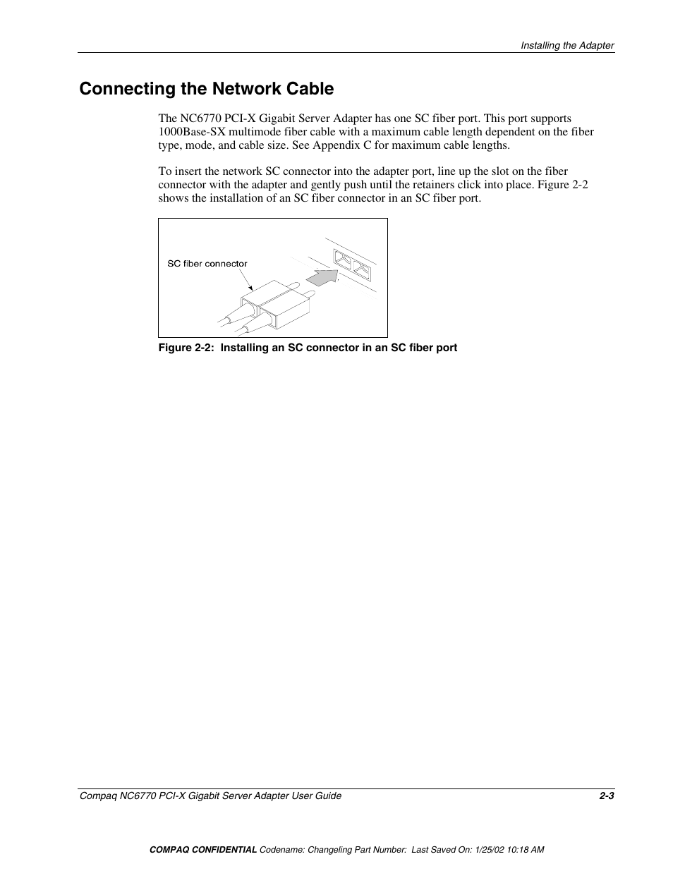 Connecting the network cable, Connecting the network cable -3 | HP NC6770 PCI-X 1000-SX Server Adapter User Manual | Page 12 / 16