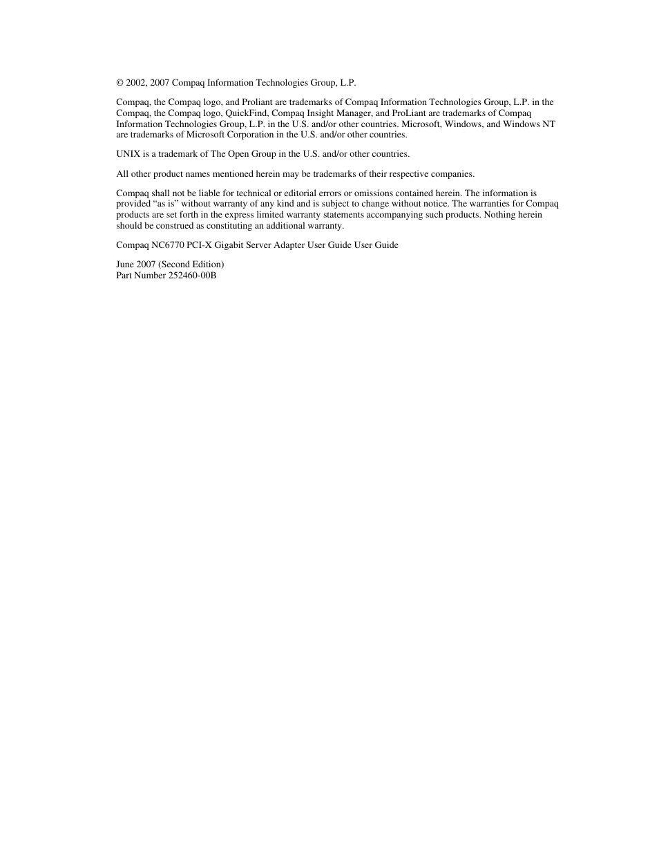 Notice | HP NC6770 PCI-X 1000-SX Server Adapter User Manual | Page 2 / 16