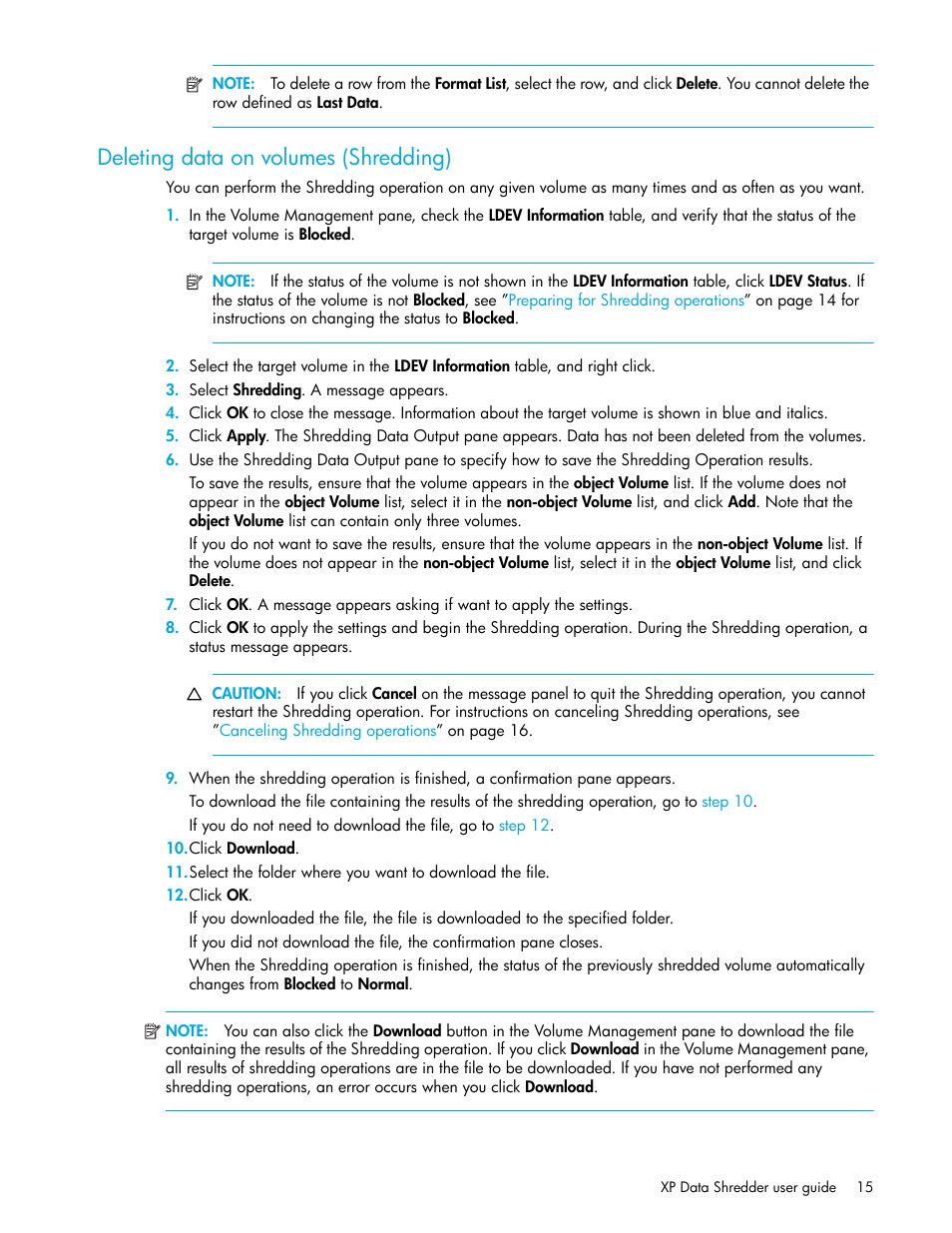 Deleting data on volumes (shredding) | HP StorageWorks XP Remote Web Console Software User Manual | Page 15 / 18