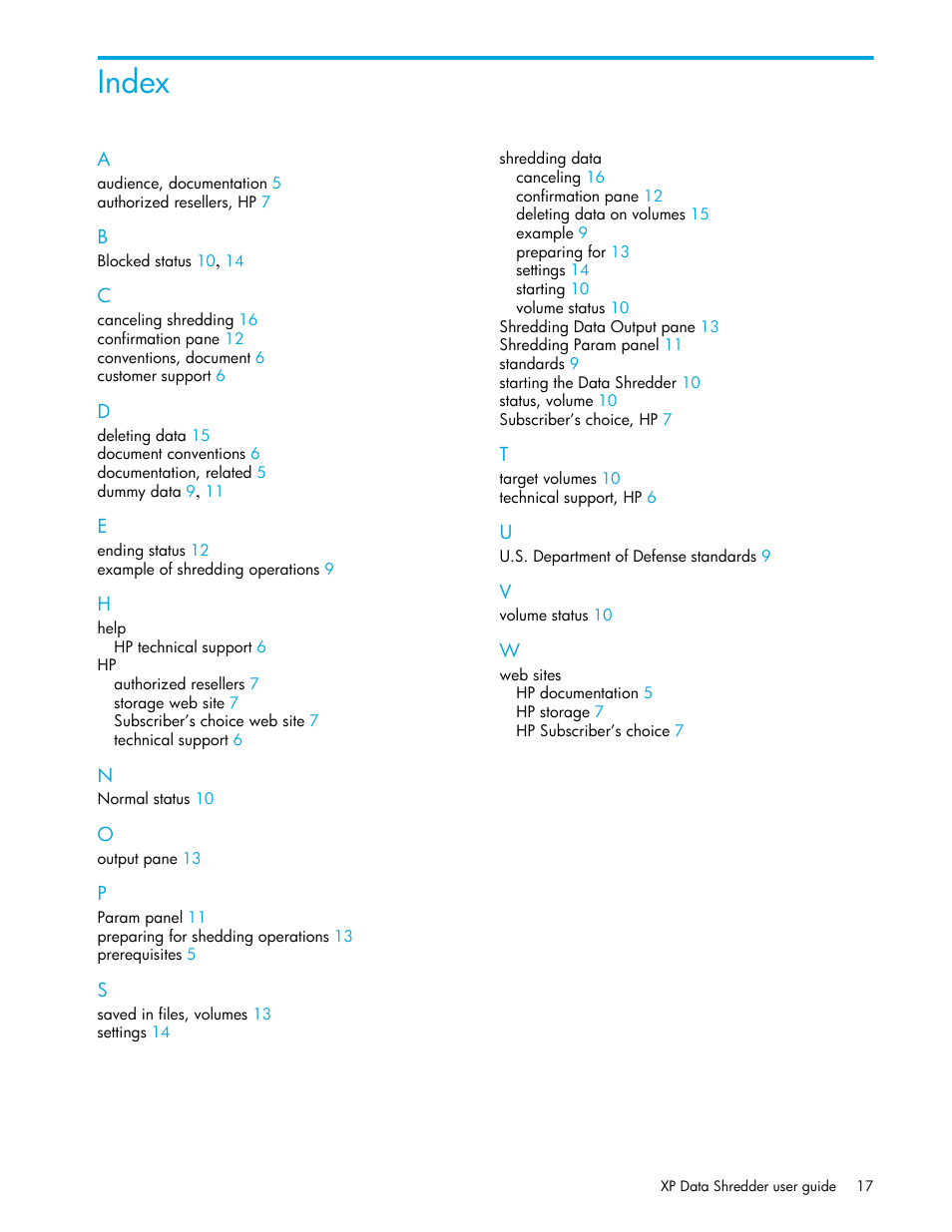 Index | HP StorageWorks XP Remote Web Console Software User Manual | Page 17 / 18