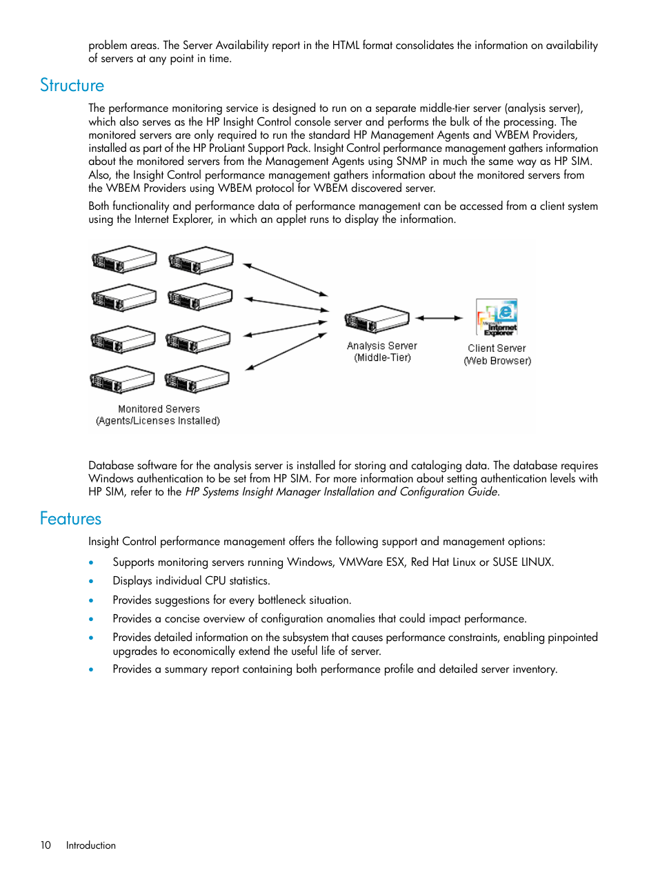 Structure, Features, Structure features | HP Insight Control User Manual | Page 10 / 79